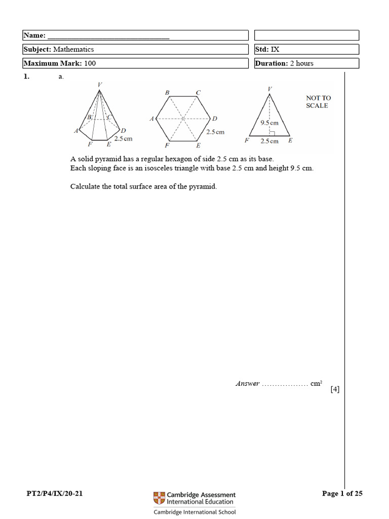 QP CAIE IX Mathematics Paper 4 | PDF | Area | Scatter Plot