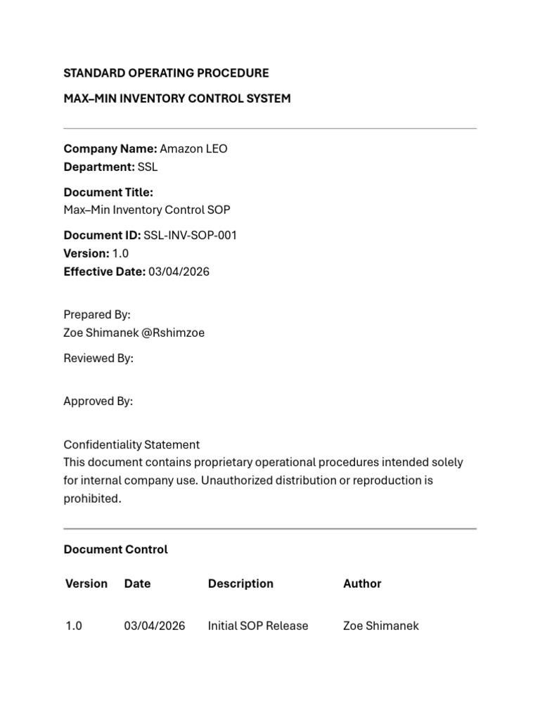 Standard Operating Procedure 1 | PDF | Inventory | Logistics