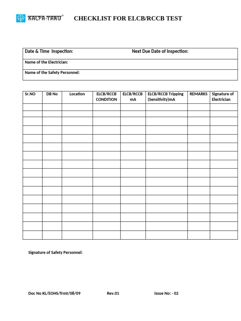 09 .ELCB Checklist | PDF