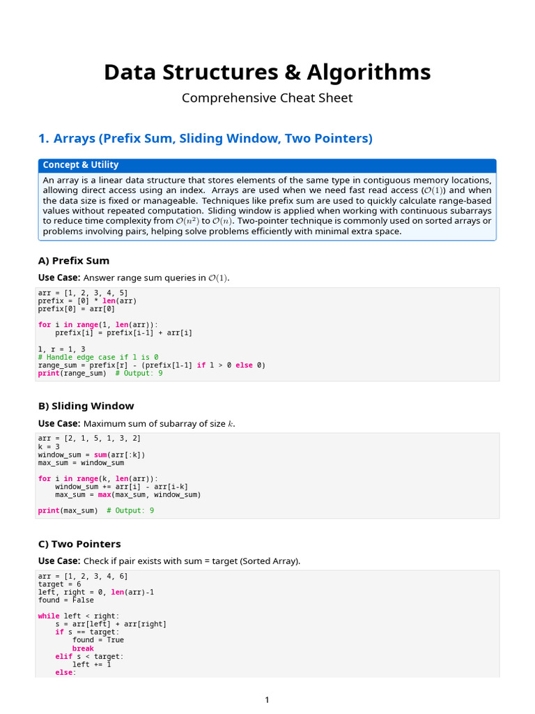 Data Structures Algorithms Cheat Sheet | PDF | Dynamic Programming ...