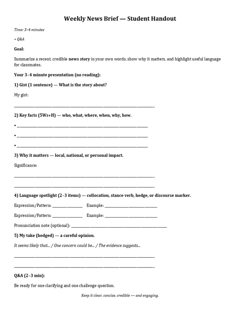 Weekly News Brief - Student Handout | PDF