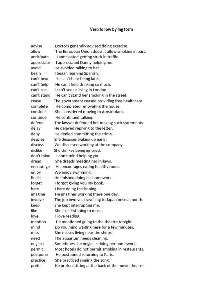 Verb Follow by Ing Form | PDF