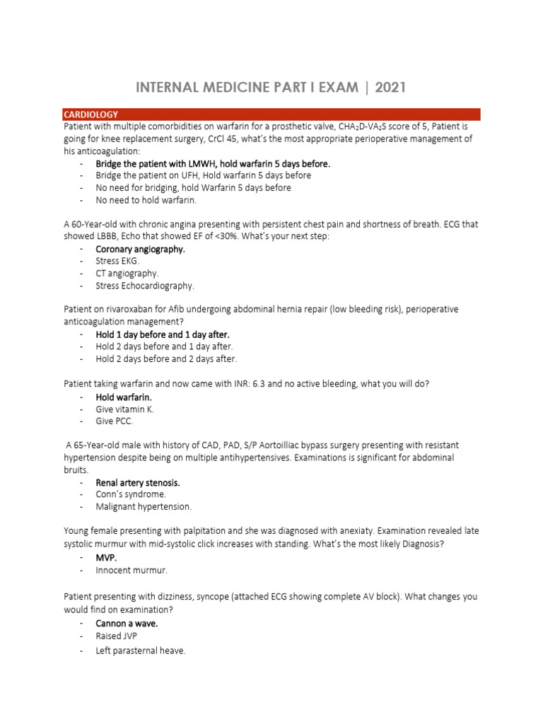 IM Part I Exam - 2021 | PDF | Cardiovascular Diseases | Cardiology