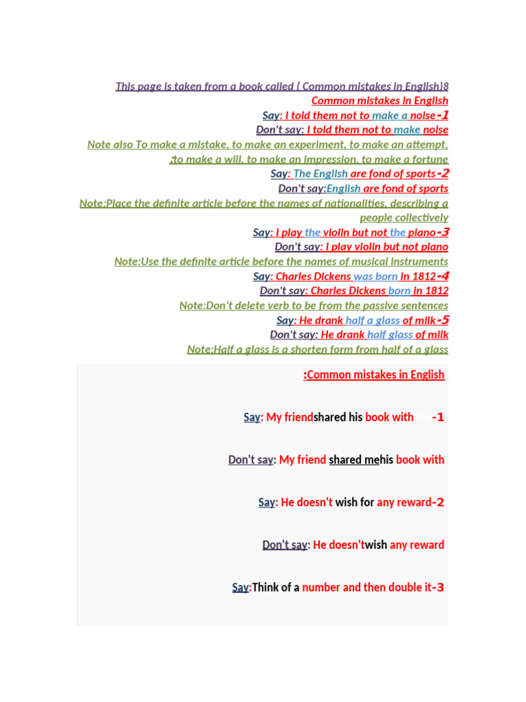 Common Mistakes in English | PDF | Semantic Units | Syntactic Relationships