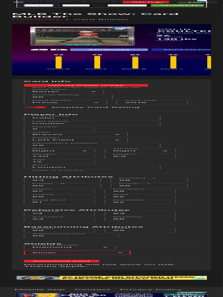 MLB The Show Card Builder - ShowZone 2 | PDF