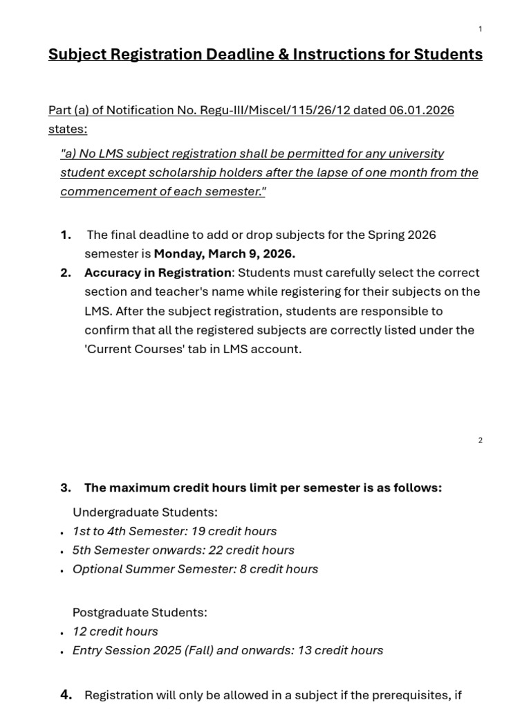 Rules For Subject Registration | PDF | Course Credit | Academic Term