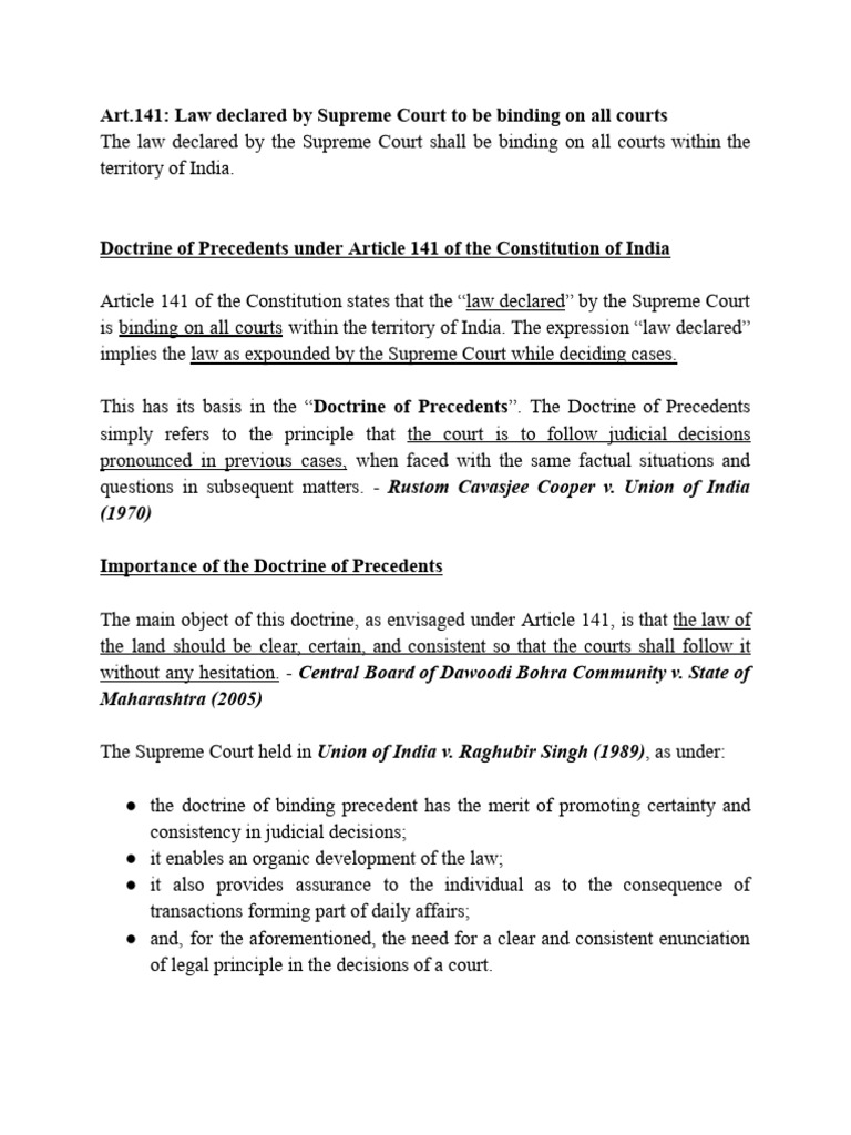 Article 141 Stare Decisis | PDF | Precedent | Obiter Dictum