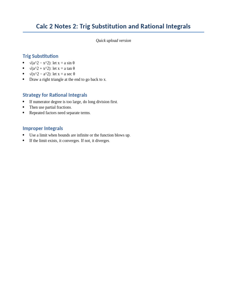 Calc2 Doc2 Trig Sub and Rational | PDF