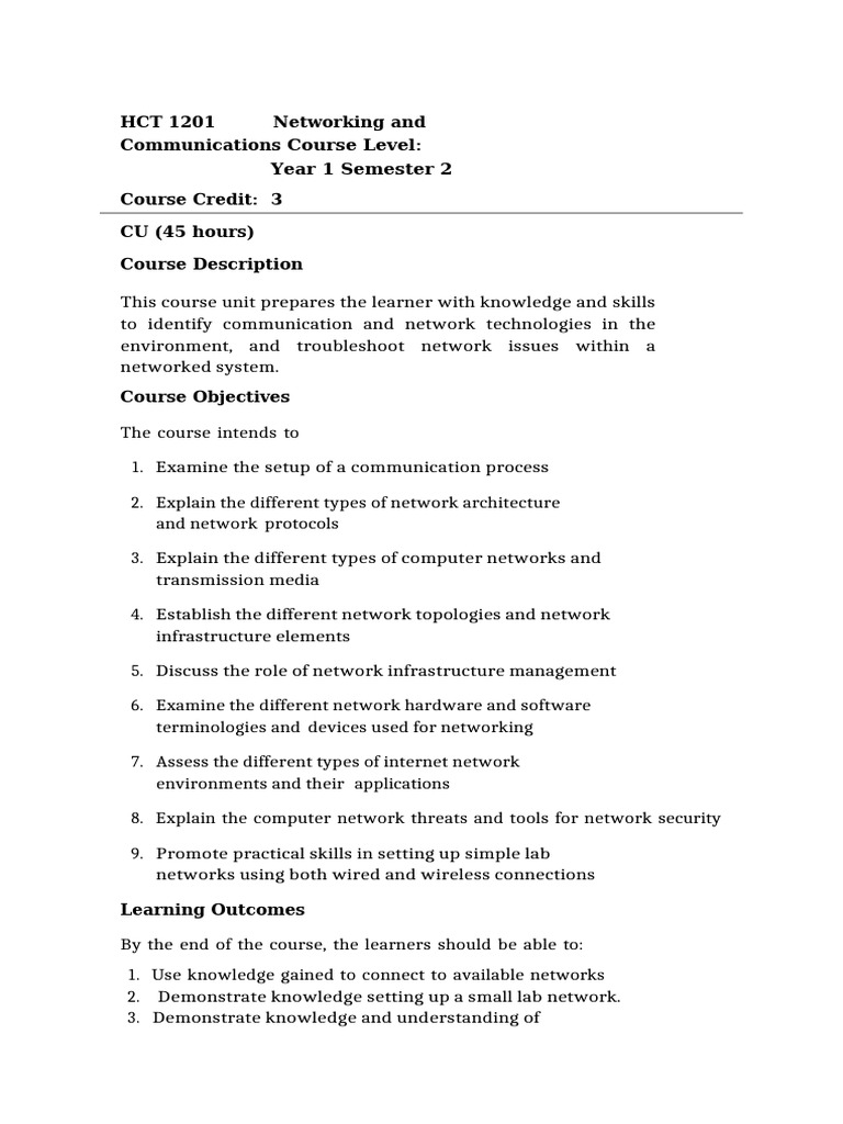 HCT 1201networking and Communications Course Level | PDF | Computer ...