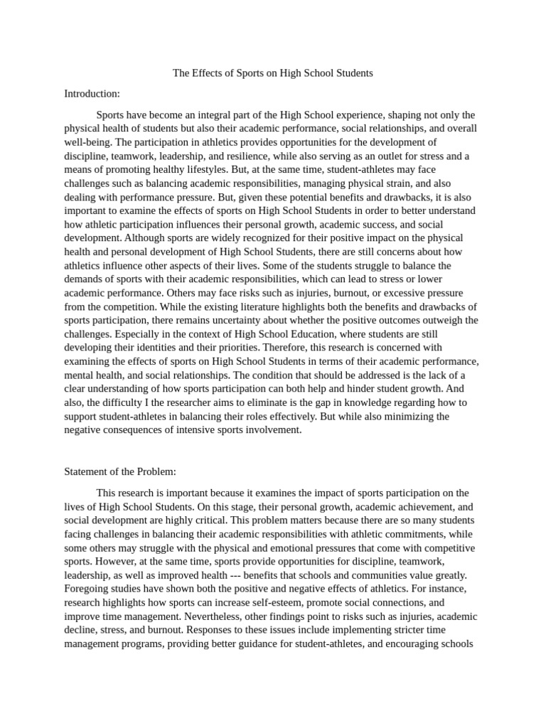 The Effects of Sports On High School Students Thesis | PDF | Sports ...