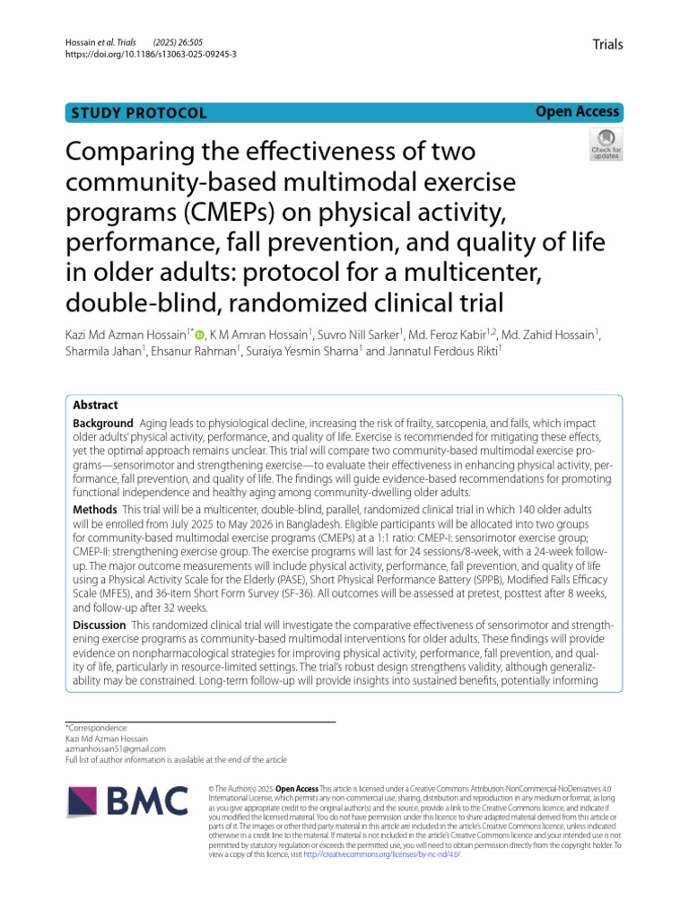 Study Protocol Open Access | PDF | Physical Fitness | Student's T Test