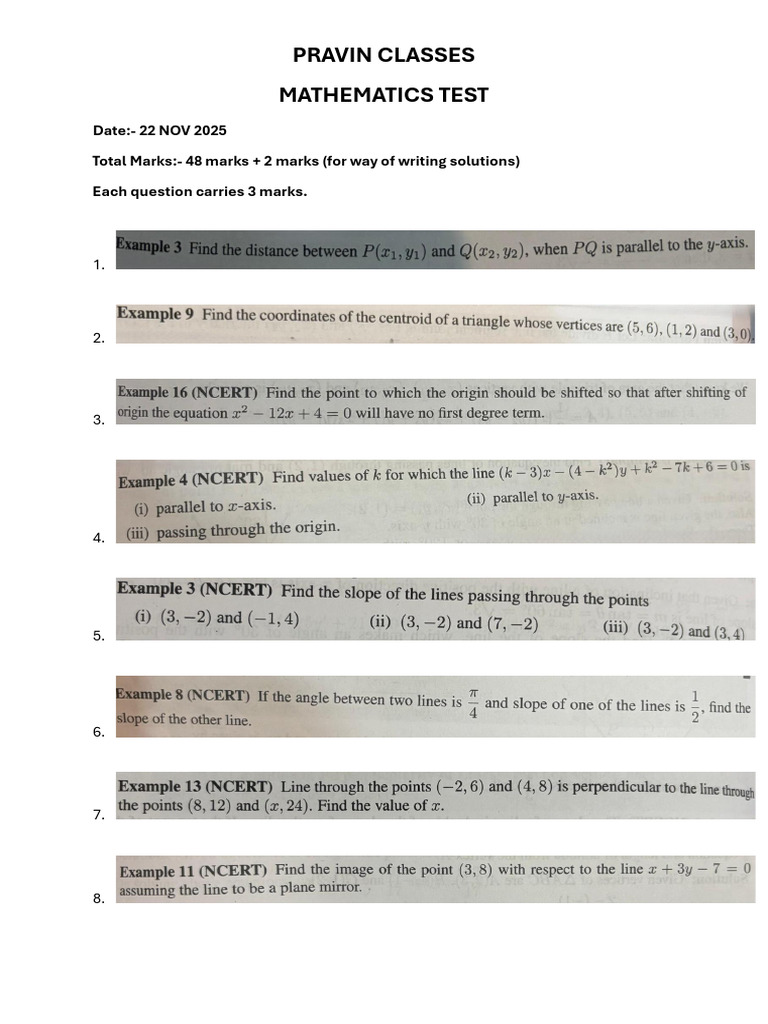 Straight Lines Test | PDF