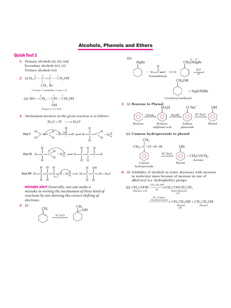 CBSE AIO Chemistry XII Chapter 7 Quick Test 1 | PDF | Ether | Organic ...