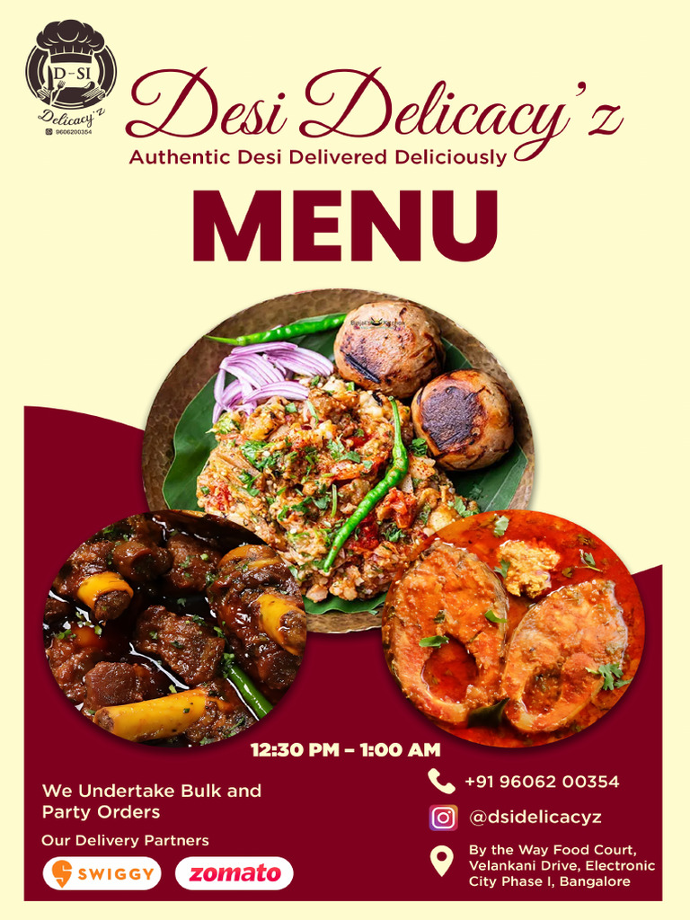Menu Desi Delicacy'z Finalll | PDF