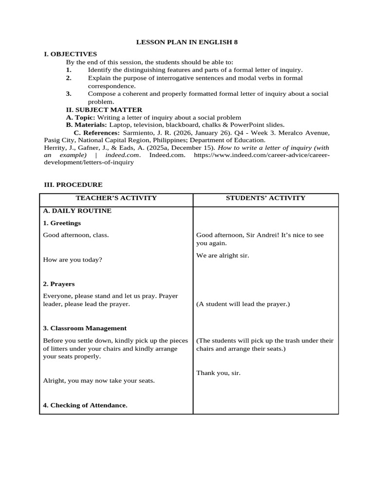 Detailed Lesson Plan Week 3 | PDF | Question | Linguistics