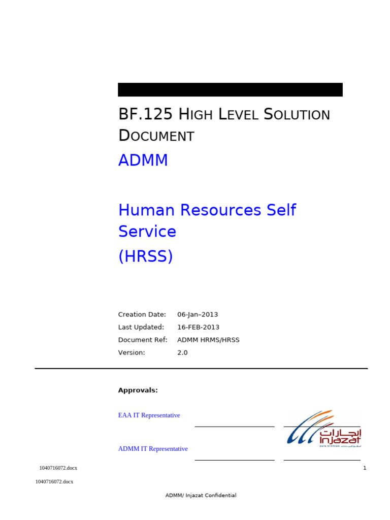 BF 125 ADMM High Level Solution Document - HRSS v3 0 | PDF | Computing