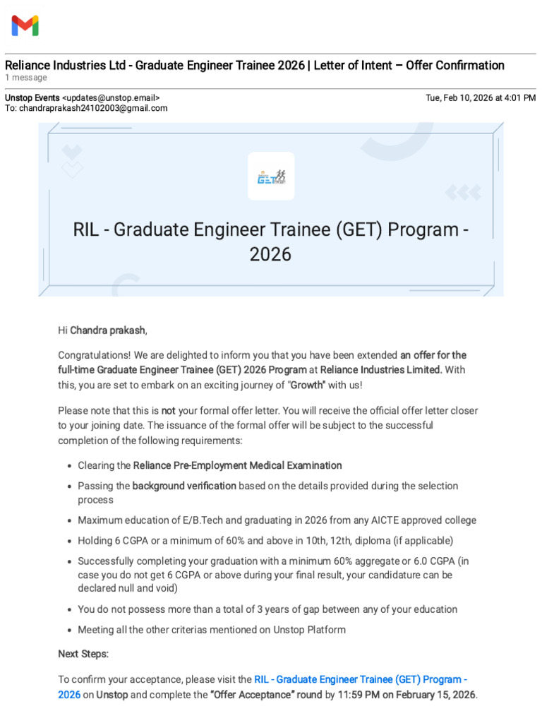 Gmail - Reliance Industries LTD - Graduate Engineer Trainee 2026 ...