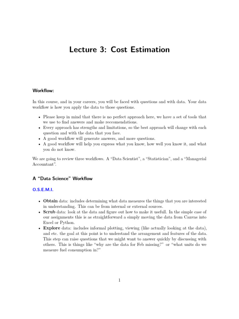 Lecture 3 Cost Estimation | PDF | Statistics | Applied Mathematics
