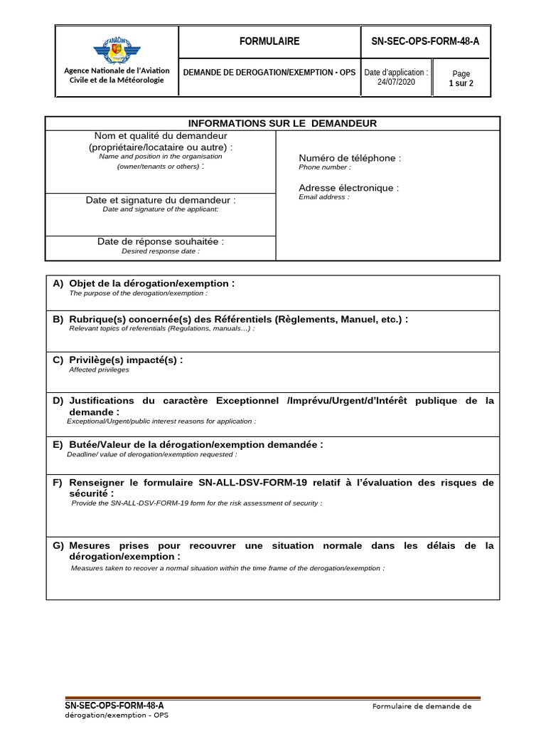OPS FORM 48 A Demande Dérogation Exemption | PDF