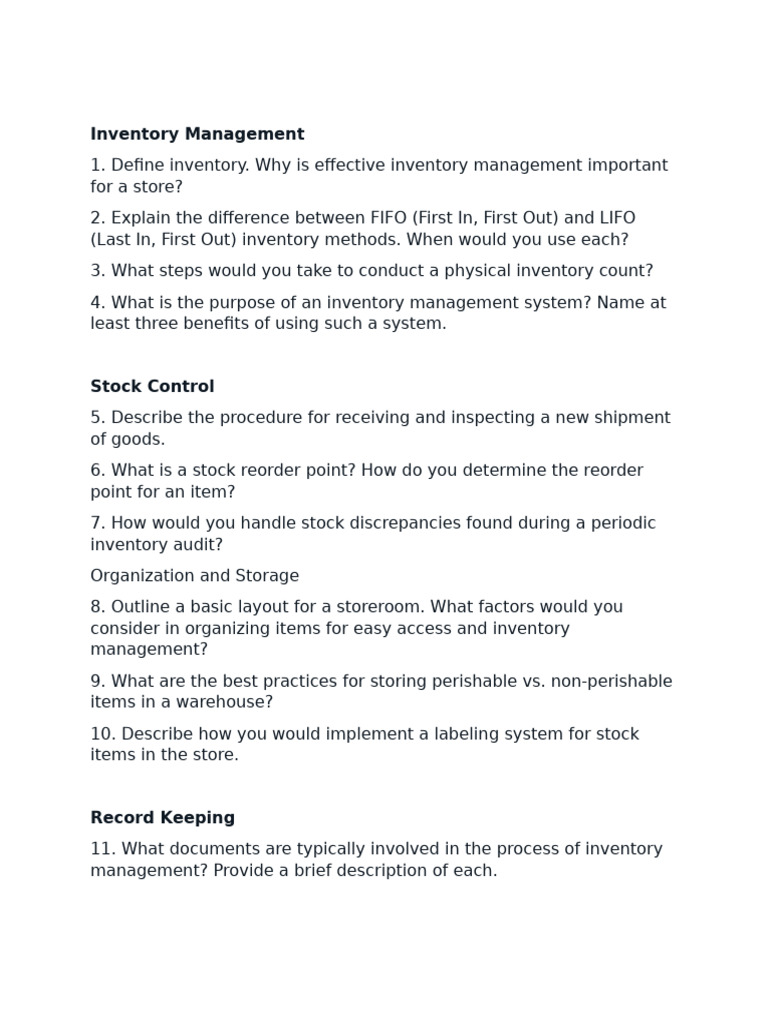 Inventory MGT Questions | PDF | Inventory | Business