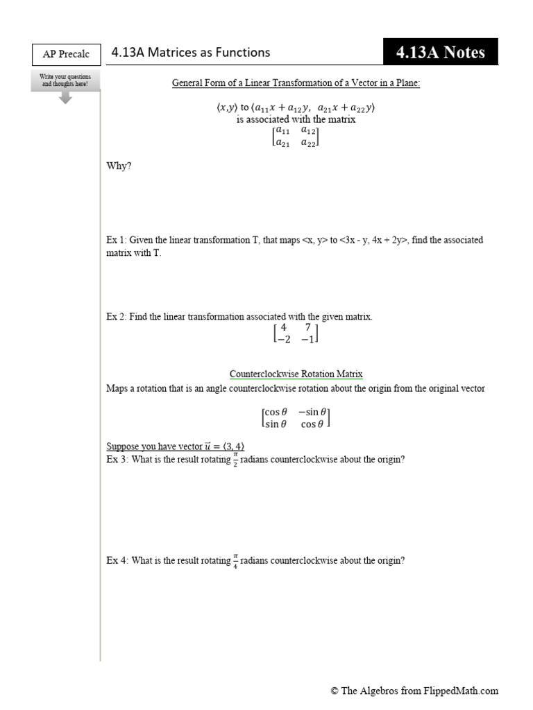 Ap PC 4.13a Packet | PDF | Linear Map | Matrix (Mathematics)