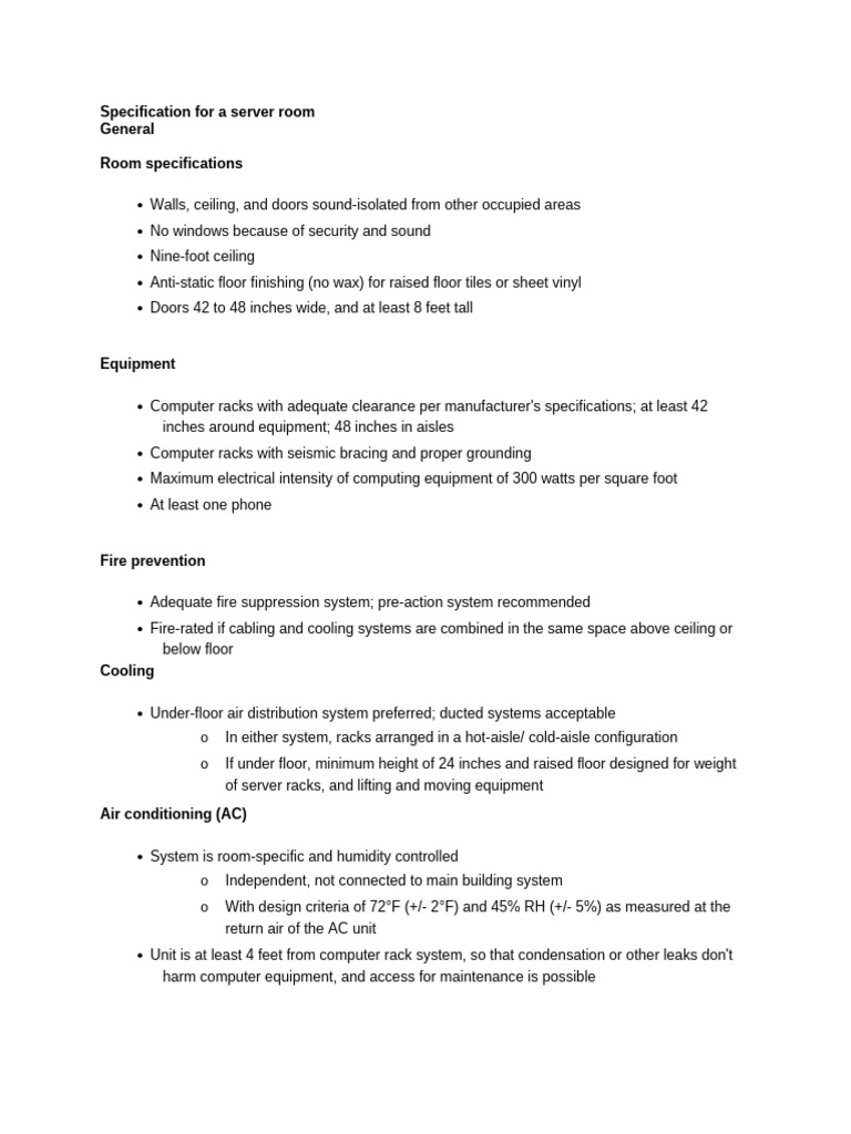 Specification For A Server Room | PDF | Electrical Engineering