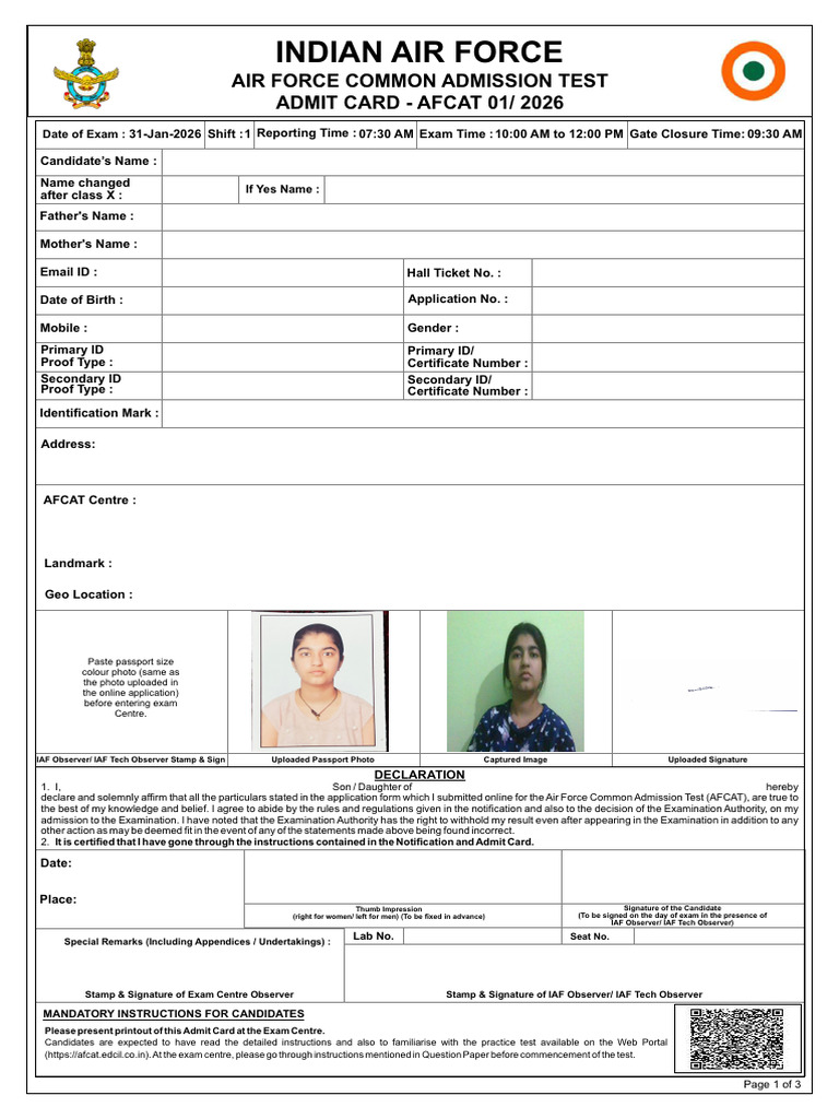 Admit Card 3 | PDF | Identity Document