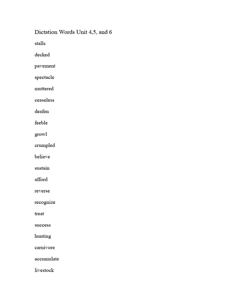 Unit 4,5, and 6 Dictation Words Grade VI | PDF