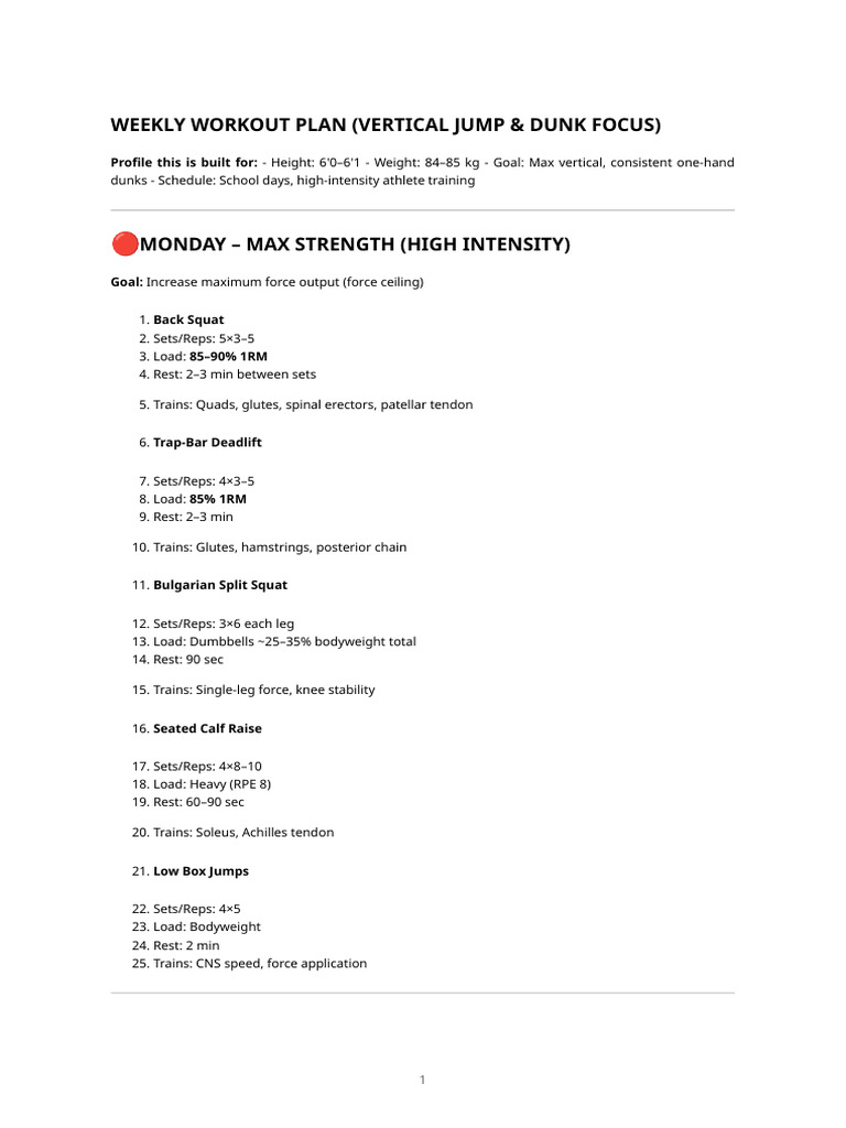 Weekly Vertical Jump Workout Plan | PDF | Musculoskeletal System ...