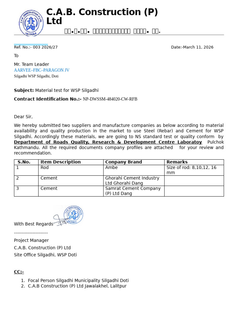Letters - 3 Material Approval | PDF