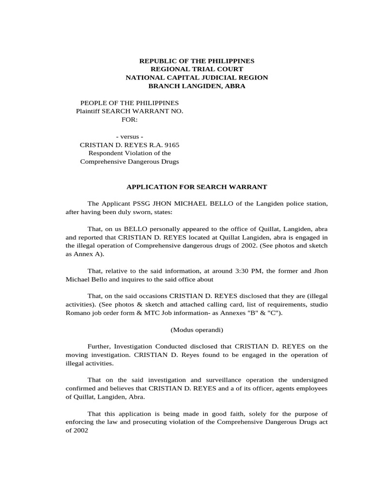 Application of Search Warrant | PDF