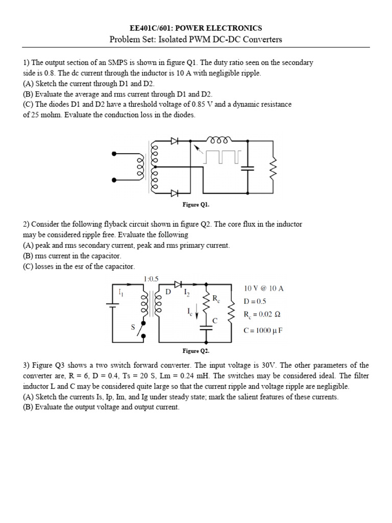 Power Electronics - Problemset - Isolated PWM DC DC Converters | PDF ...