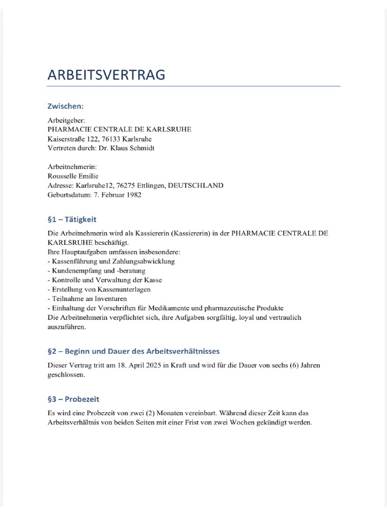 Arbeitsvertrag Deutsche Fassung | PDF
