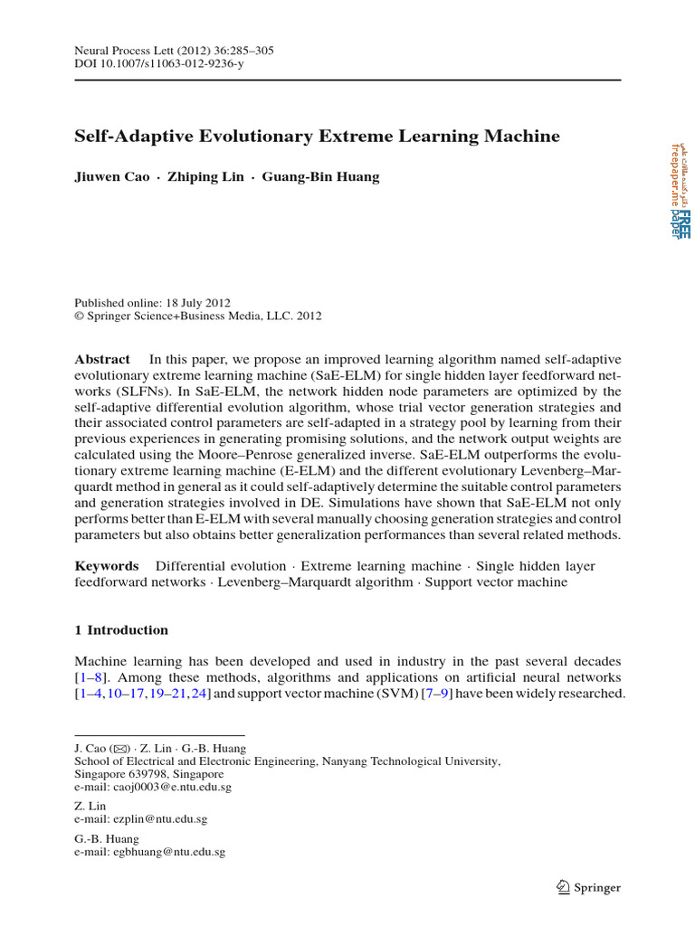 Self Adaptive Evolutionary Extreme Learning Machine | PDF | Applied ...