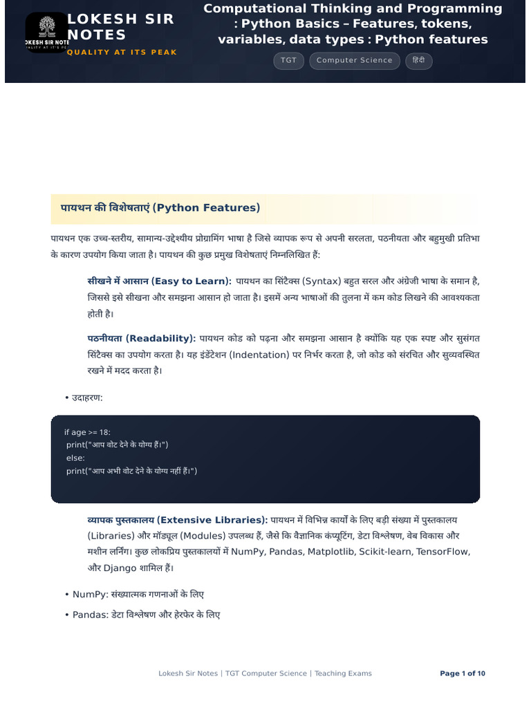 Computational Thinking and Programming - Python Basics Features | PDF