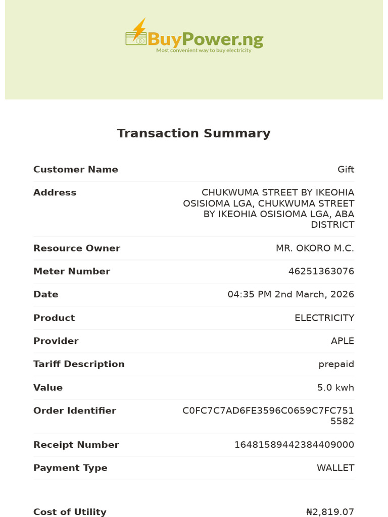 Buy Power Receipt | PDF