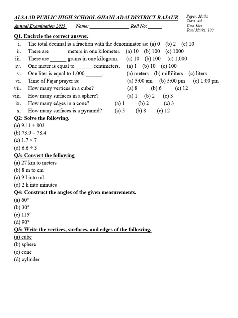 4th Maths | PDF