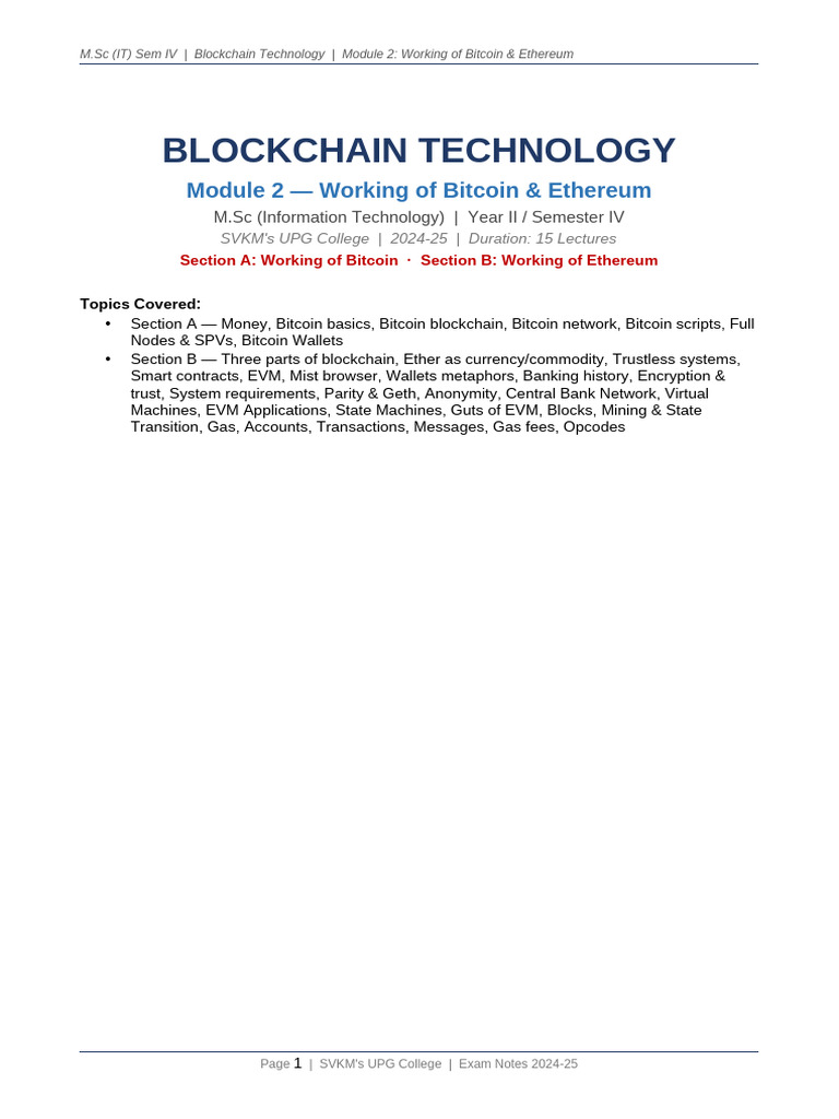 Blockchain Module2 Notes | PDF | Bitcoin | Money