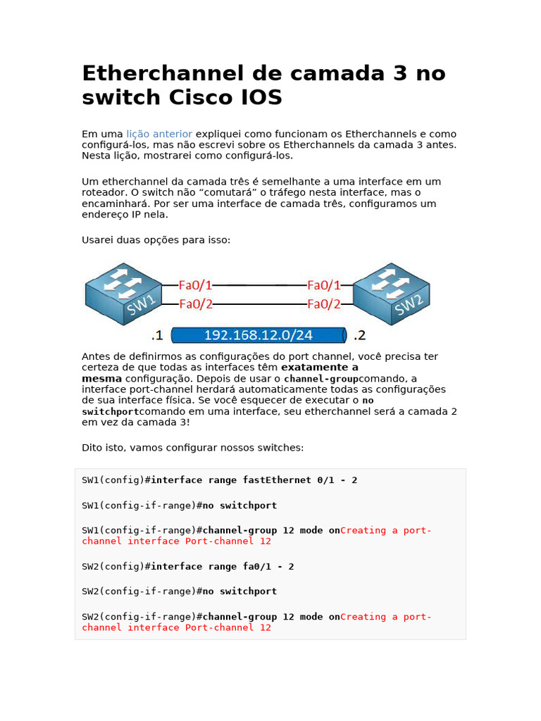 Etherchannel de Camada 3 No Switch Cisco IOS | PDF | Comutador de rede ...