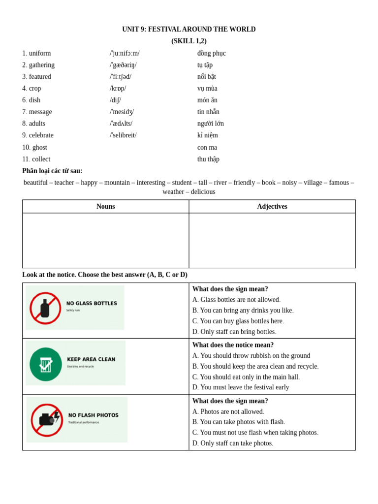 Unit 9 Festivals Around The World (Skill 1,2) | PDF