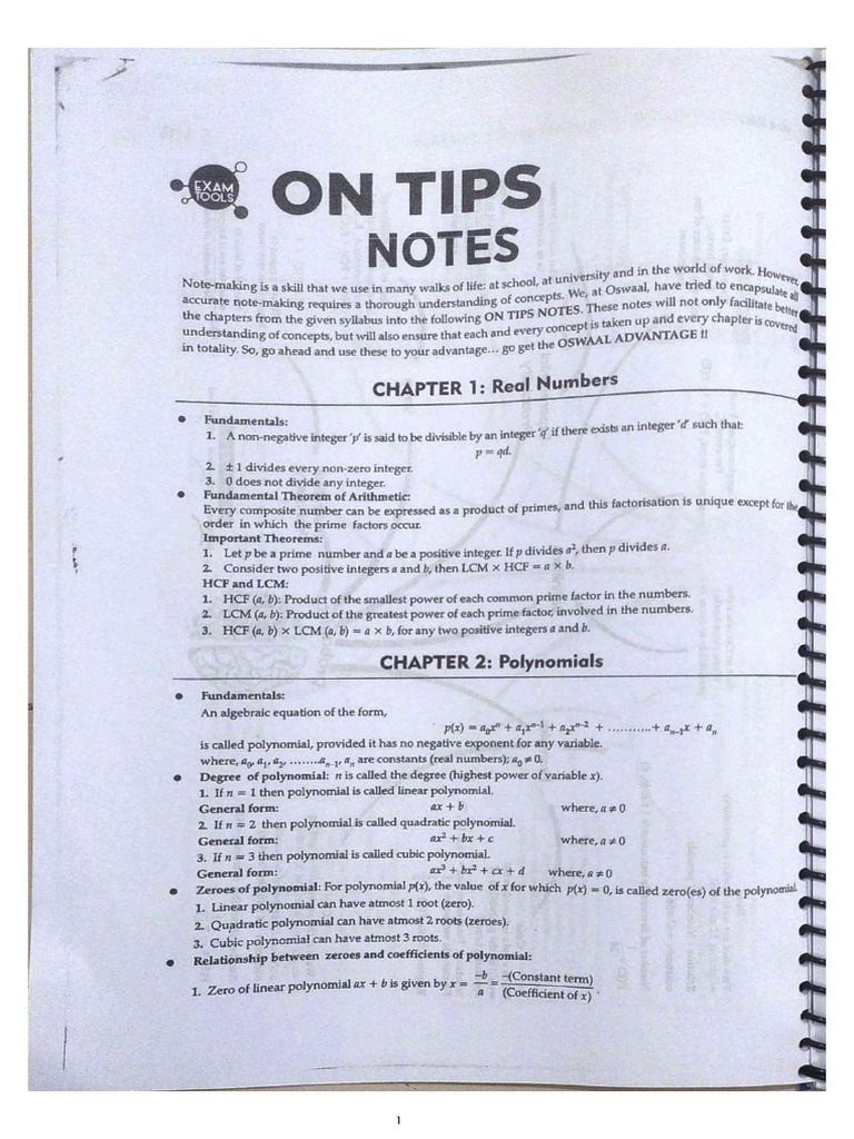 Maths Chapter Notes | PDF