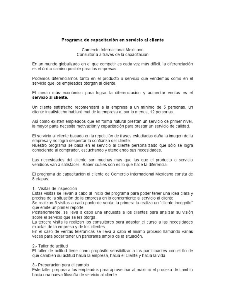 Programa de Capacitación en Servicio al Cliente | PDF | Servicio al ...
