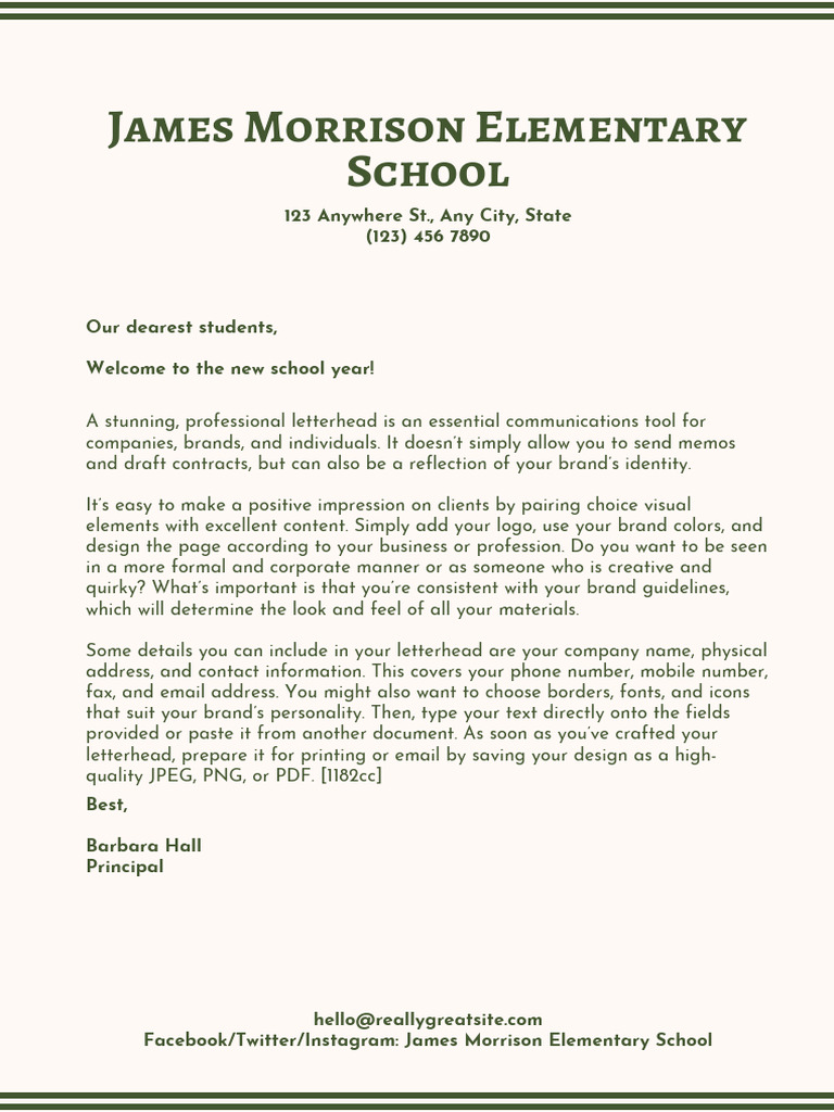 Cream Green Simple Welcome Letter to Students Letterhead_20260322 ...