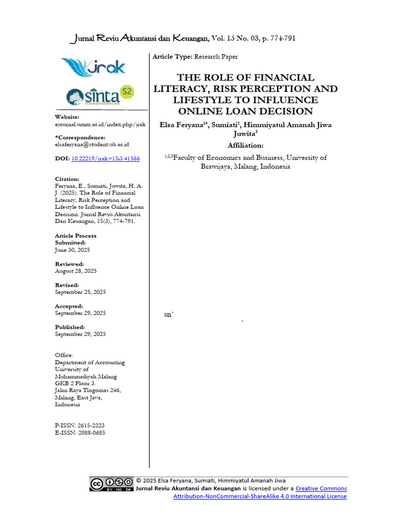 J R A K: The Role of Financial Literacy, Risk Perception and Lifestyle ...