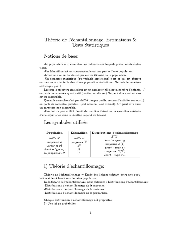 Resume Stat Inf2 | PDF | Écart type | Loi de probabilité