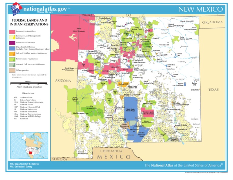 Map of New Mexico Federal Lands and Indian Reservations New Mexico Western United States