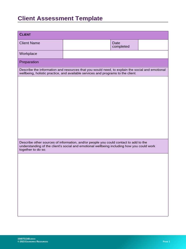 CHCMHS011 CHCLEG001 Client Assessment Template CB0424CS | PDF