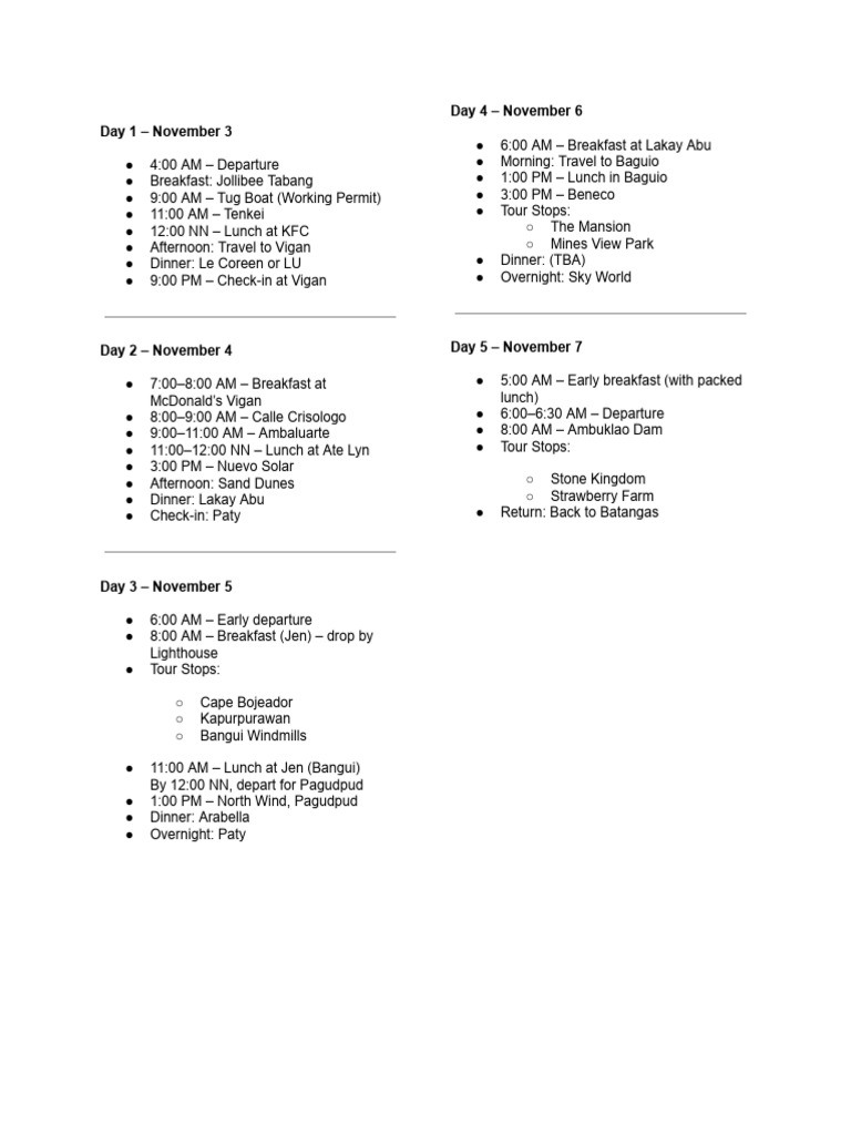 Itinerary | PDF