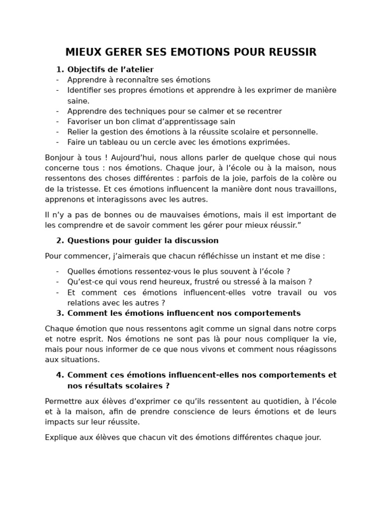 11.11 Atelier Avec Les Eleves Mieux Gerer Ses Elotions Pour Reussir ...