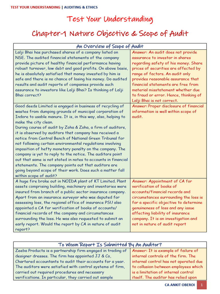 Test Your Understanding (CA Inter Audit) | PDF | Audit | Internal Audit